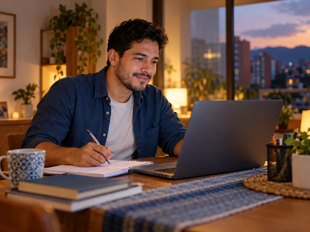 Estudiante adulto organizando su formación virtual después del trabajo